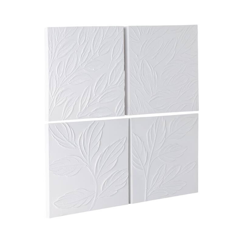 Canvas Wall Art Modern Textured Leaf Design (Set of 4) - 20" Ivory