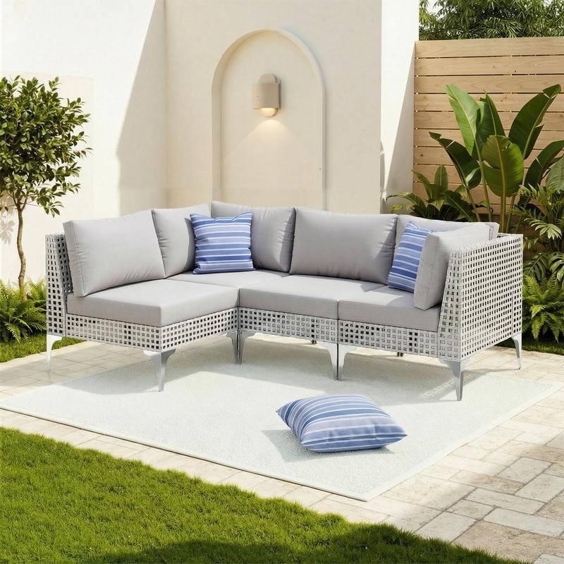 FINCATI Outdoor Wicker Modular Sectional Conversation Set with Cushions, Modern Patio Furniture Set