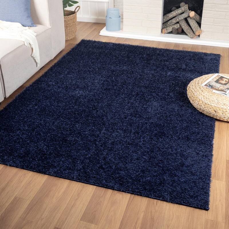 Luxe Weavers Shag Solid Area Rug for Living Rooms - 5' x 7' - Navy