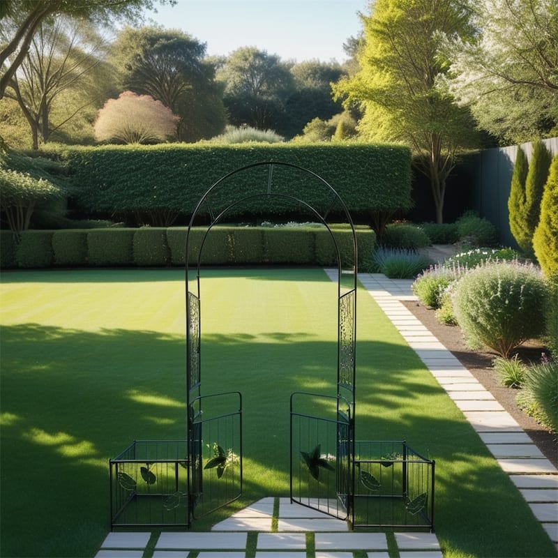 Metal Arch Garden Trellis with Doors for Climbing Plants
