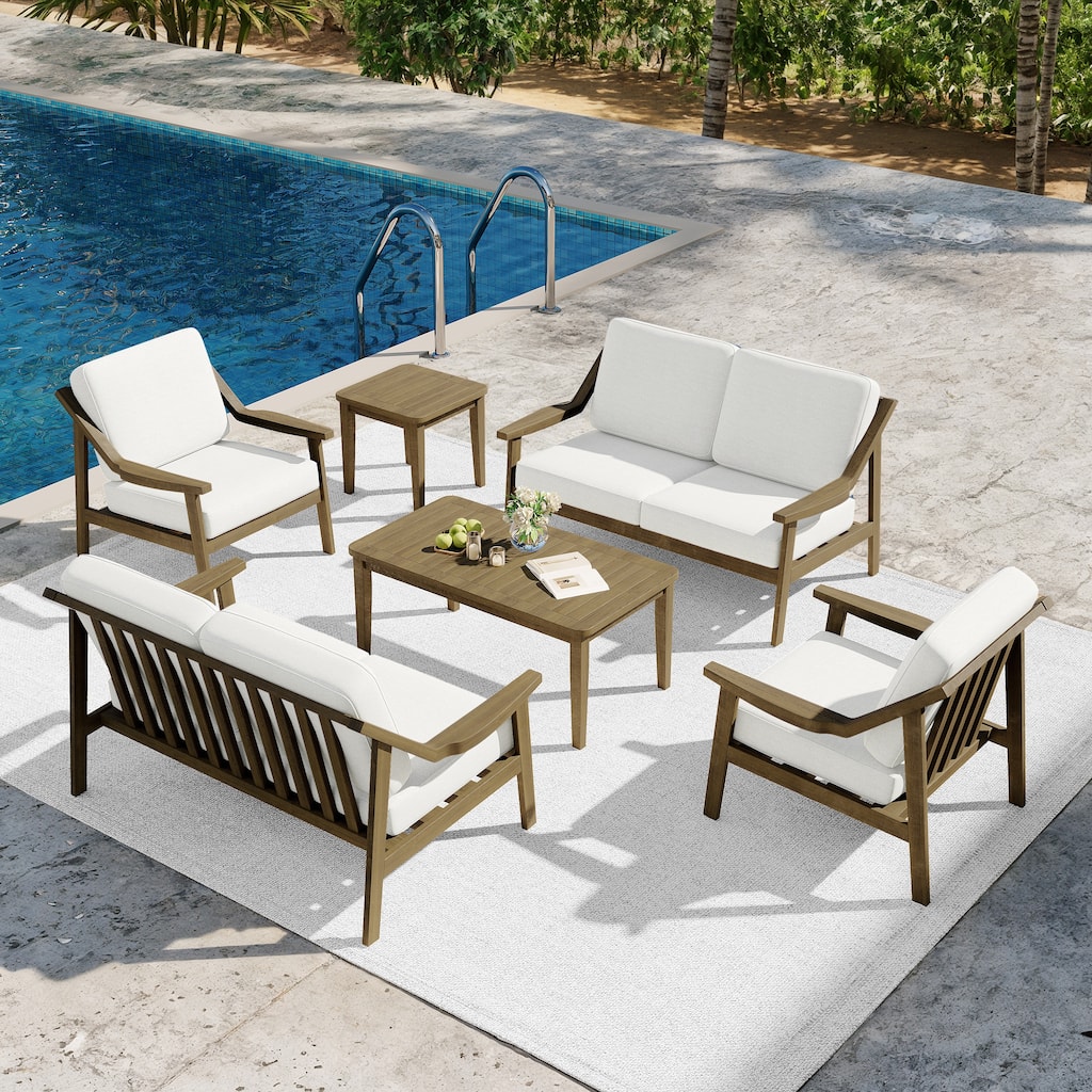 6-piece Adirondack Teak Patio Armchairs Loveseat Seating Conversation Set