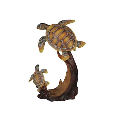 Sea Turtle Family Sculpture Home Decor Statue Desk Shelf Coastal Resin - 9 X 7 X 4 inches