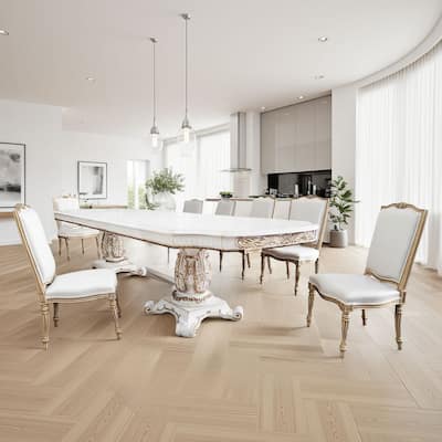 Antoine Dining Table, Double Pedestal, 84-120 Inch Antique Pearl White