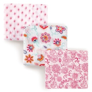 Hudson Baby Infant Girl Cotton Muslin Swaddle Blankets, Floral, One Size - Floral - 3-Pack