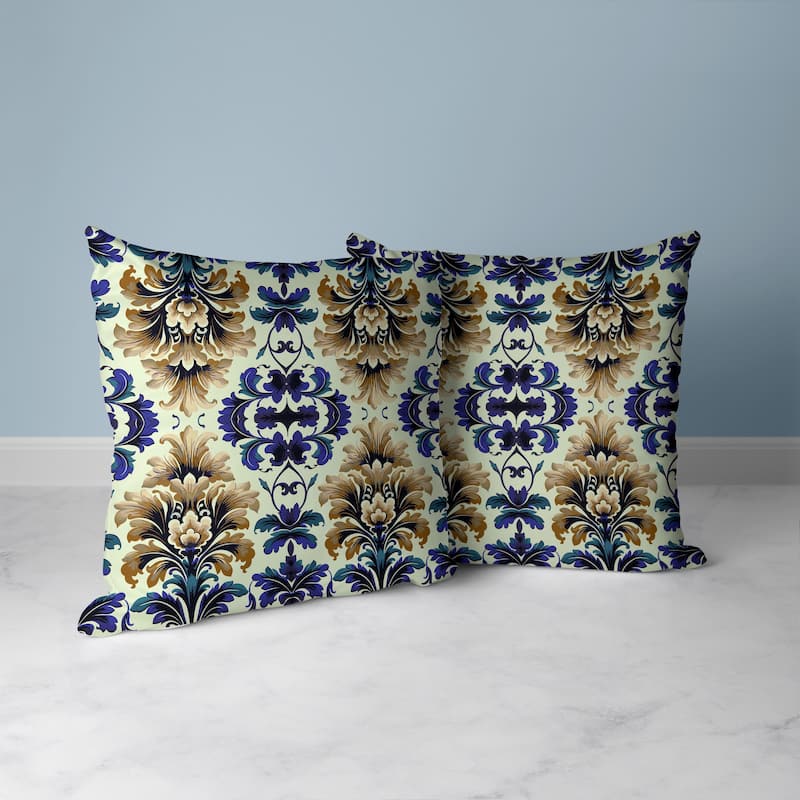 Damask Rapture Faux Suede Reversible Throw Pillow Blue and Beige
