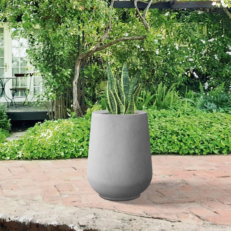 Plantara 14" H Round Raw Concrete Planter pot, Modern planter with Drainage Hole,Flower Pot for Outdoor