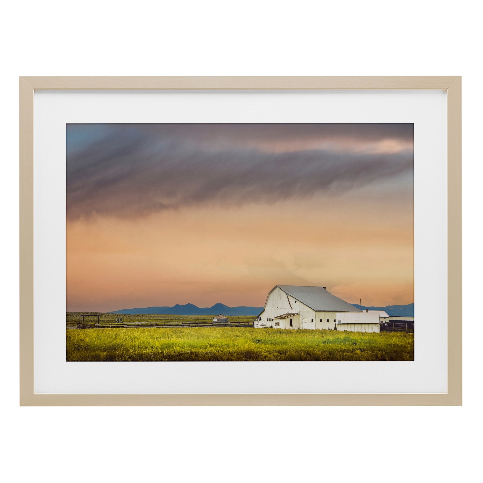 Stupell Vintage White Barn at Sunrise Under Glass Framed Design By Annie Bailey Art