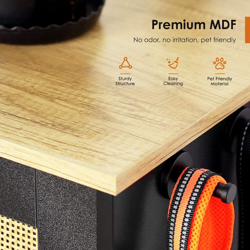 Feeding station with 2 lockers, Pet Feeding Station With 2 elevated Dog Bowls, Side Hooks, Hidden Pet Feeding Station