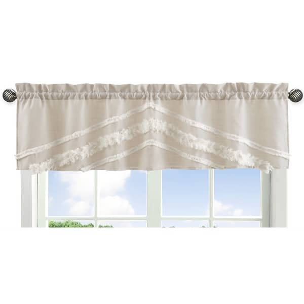 slide 2 of 6, Boho Bohemian Window Curtain Valance - Solid Taupe Beige Ivory Cream Linen Farmhouse Shabby Chic Tufted Cotton Neutral Unisex