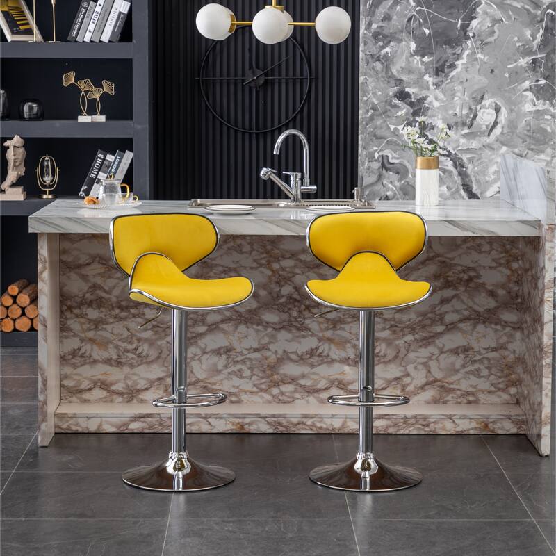 Modern Adjustable Swivel Bar Stool Set of 2, Velvet Upholstered Chair with Footrest for Bar, Kitchen Island, Dining Room