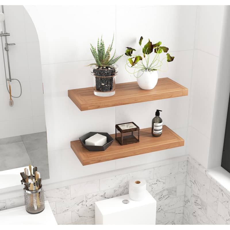 Moa Floating Teak Wall Shelf
