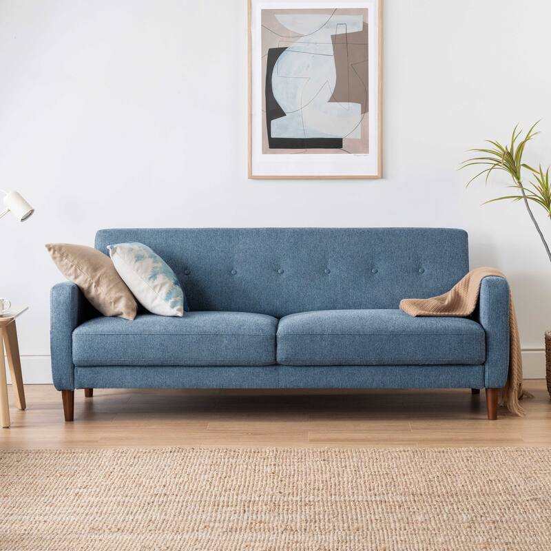 ADAIR Modern Tufted Linen Sofa with Armrest Pockets by Crown Comfort