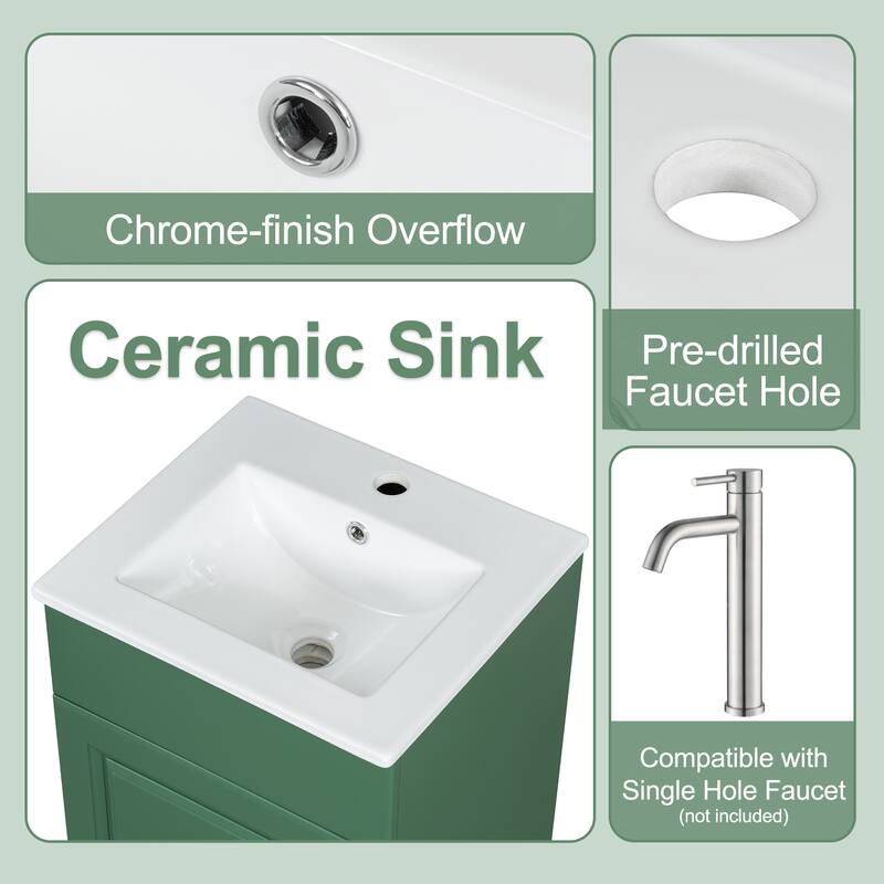 18" Bathroom Vanity with Sink, Vanity Cabinet with Door Shelf and Adjustable Shelf