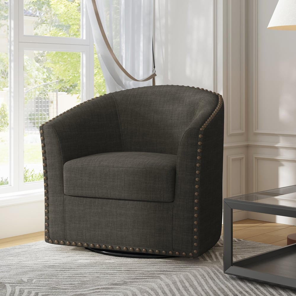 Modern Swivel Barrel Chair with Nailhead Trim