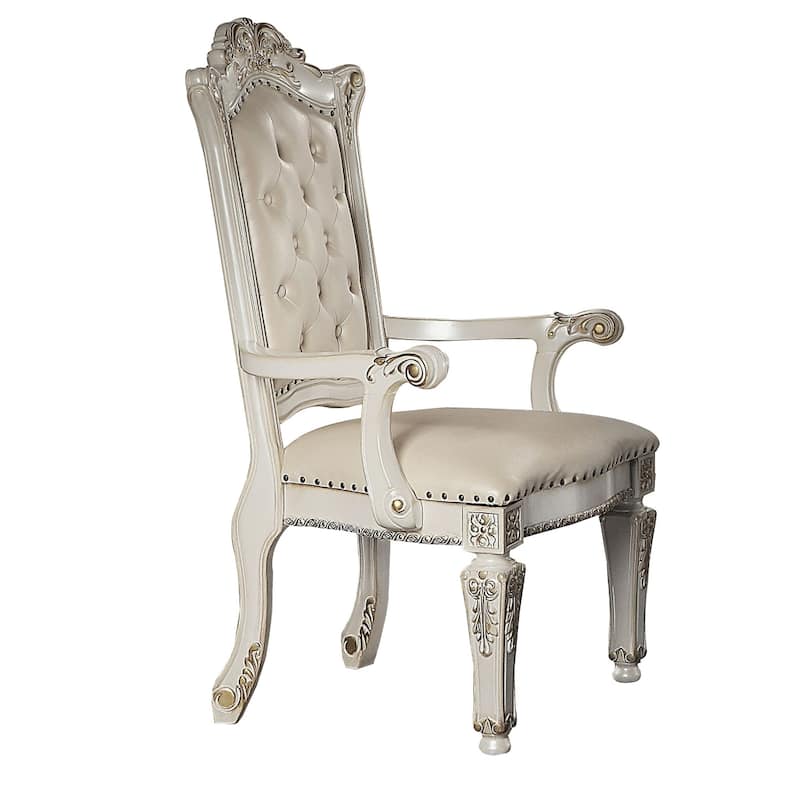 24 Inch Executive Office Armchair, Scrolled Molded Trim, Antique Pearl