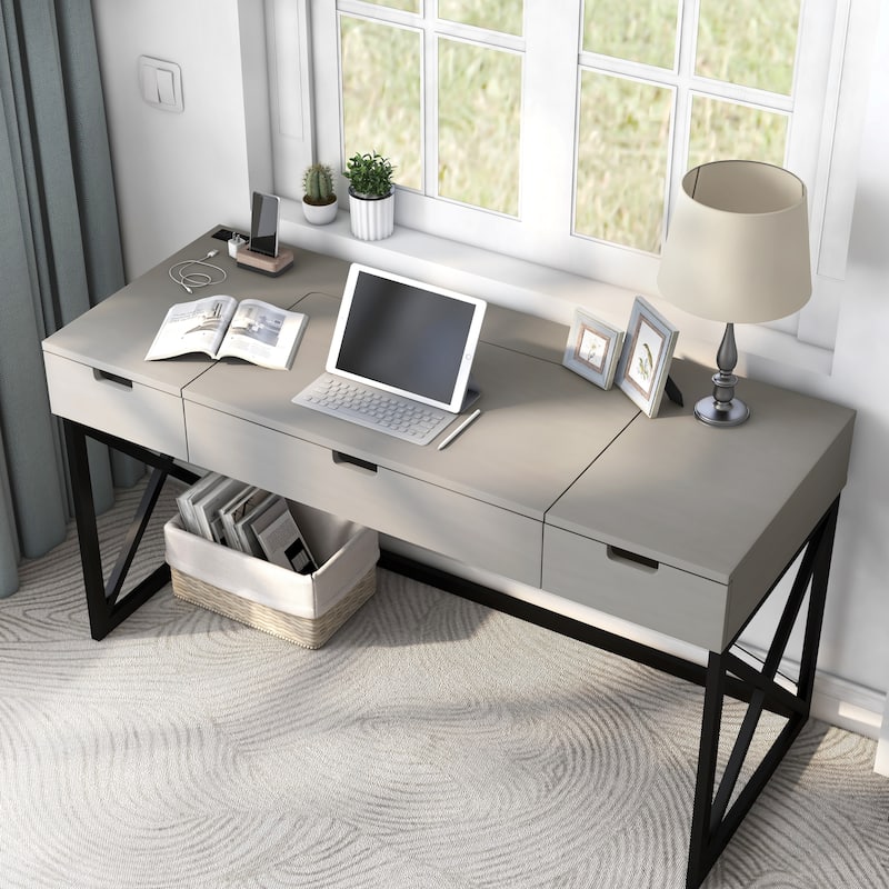 Bradford Farmhouse 59-inch Steel Lift Top Desk with USBs by Furniture of America
