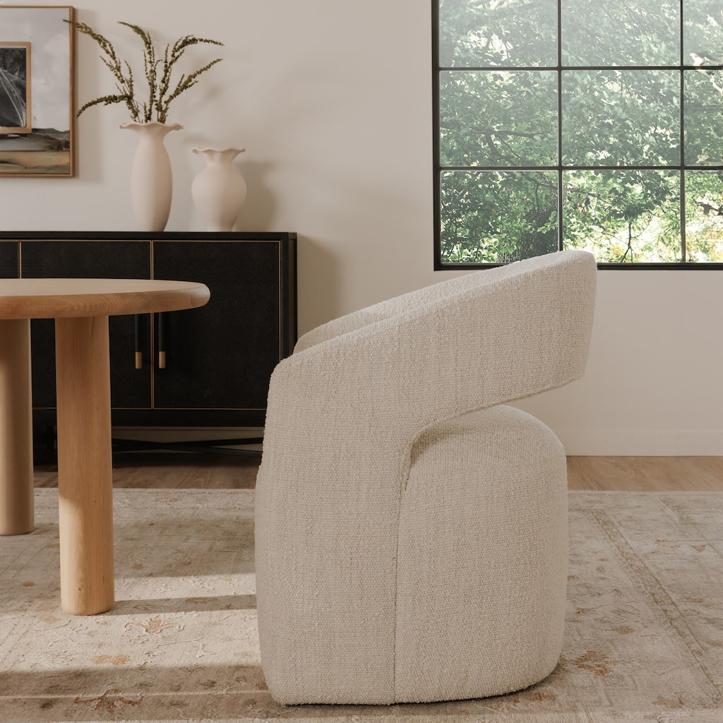 NADAAL STUDIOS Bailey, Rolling Dining Chairs Solid Wood with Performance Boucle Upholstery, White
