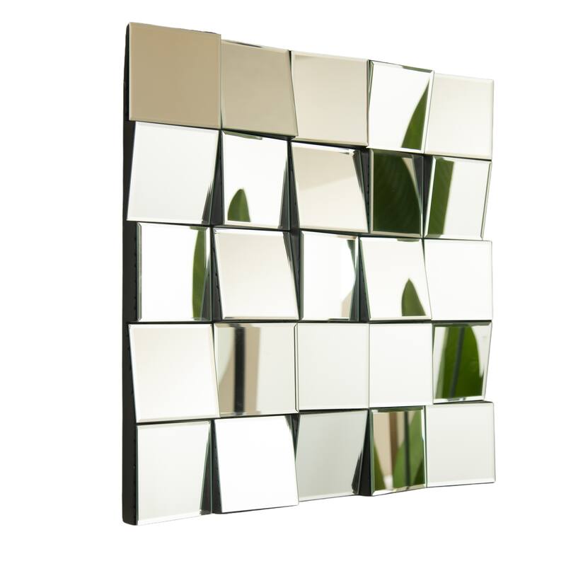 Plash 3D Square Splicing PU Artistic Decorative Mirror - Bathroom, Bedroom, Living Room - Silver