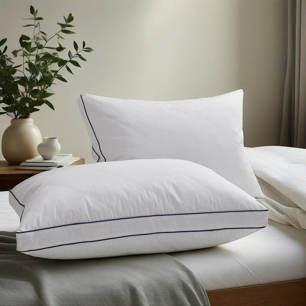 Set of 2 Premium Medium-Firm Goose Feather Down Bed Pillow with Gusset - White