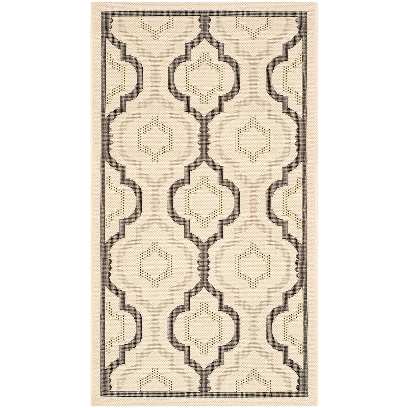 SAFAVIEH Courtyard Oyvor Indoor/ Outdoor Waterproof Patio Backyard Rug - 2' x 3'7" - Beige/Black