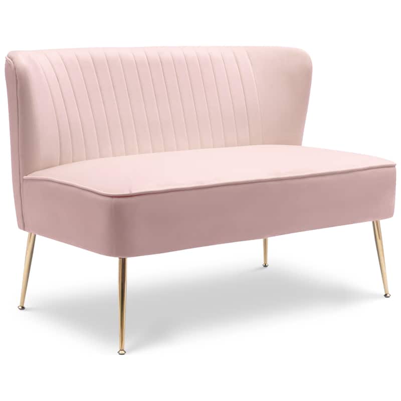 Farrah Upholstered Velvet Polyester 46" Wide Loveseat - Armless/ Scalloped Back