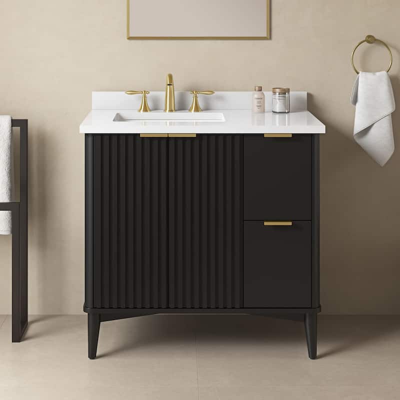 Gabi Bathroom Vanity with White Engineered Stone Top - 36" - Onyx Black
