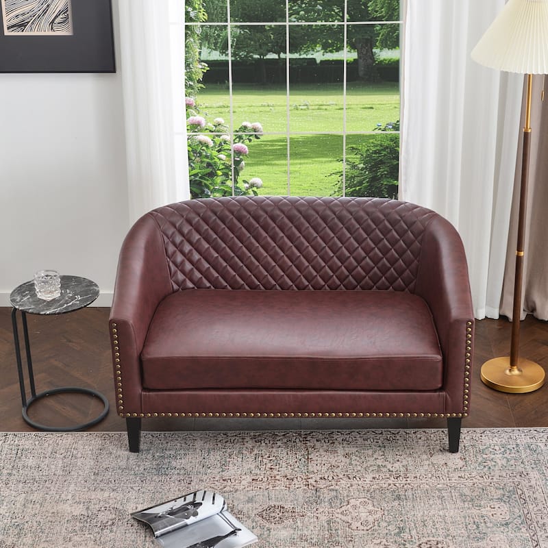 KINWELL 50"W Tufted Faux Leather Upholstered Small Loveseat Sofa