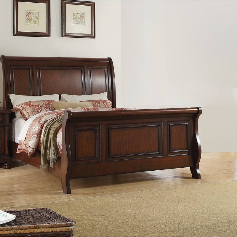 3pc Bed 2x Nightstand Set Traditional Style Bun Feet Dark Cherry Finish Bedroom Furniture