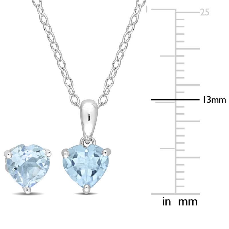 Miadora 2 7/8ct TGW Heart-Shape Sky Blue Topaz Solitaire Necklace & Stud Earrings Set Sterling Silver