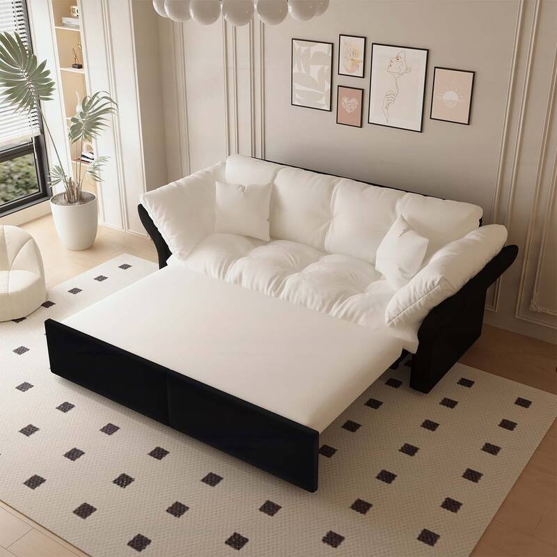 3-in-1 Convertible Tufted Loveseat with 2 Soft Pillows,Multi-Functional Sleeper