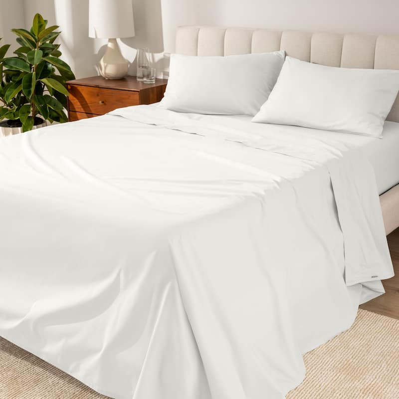 Bare Home Organic Cotton Sheet Set - Crisp Percale Weave - Split Head Flex King - Cream