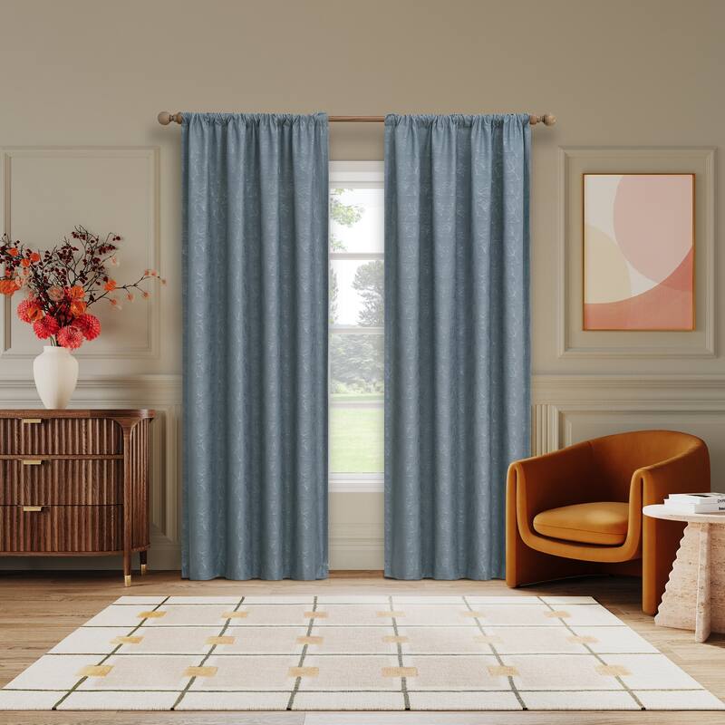 Sun Zero Bronte Floral Jacquard Total Blackout Rod Pocket 1-Piece Curtain Panel, Single Panel