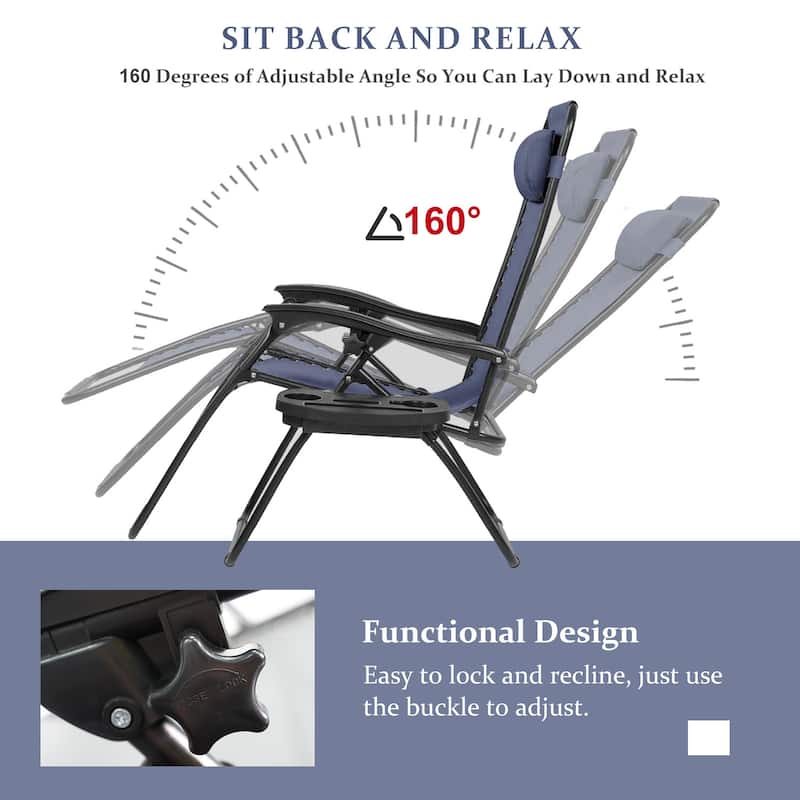 Set Of 2 Zero Gravity Chair, Patio Folding Lawn Outdoor Lounge Camp Reclining Lounge Chair for Poolside Backyard and Beach