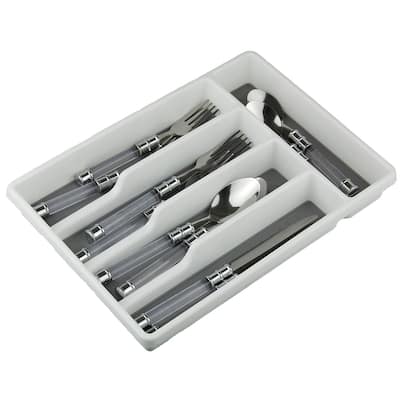 Plastic Cutlery Tray with Rubber-Lined Compartments, White