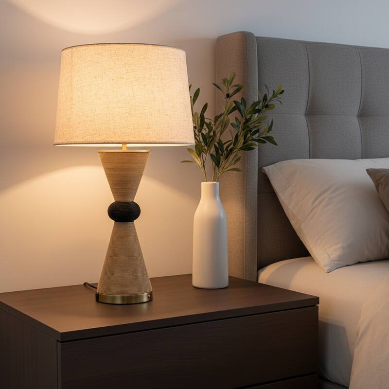 Alba 28" Rattan Table Lamp with USB 3-Way Touch Dimmer - 28 in.