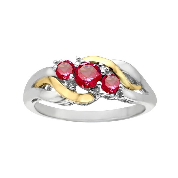 3/4 ct Ruby Ring with Diamonds in Sterling Silver and 14K Gold - Red