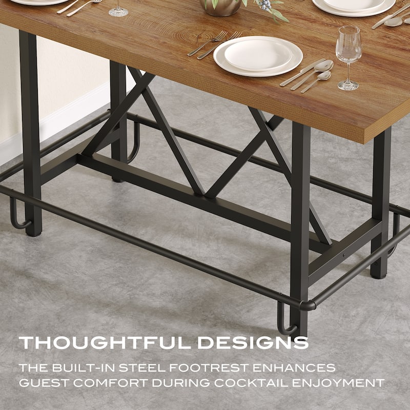 6-People Counter Bar Height Pub Table withe Footrest, Tall Bar Table with Thicken Wood Tabletop and Metal Frame for Home/Kitchen