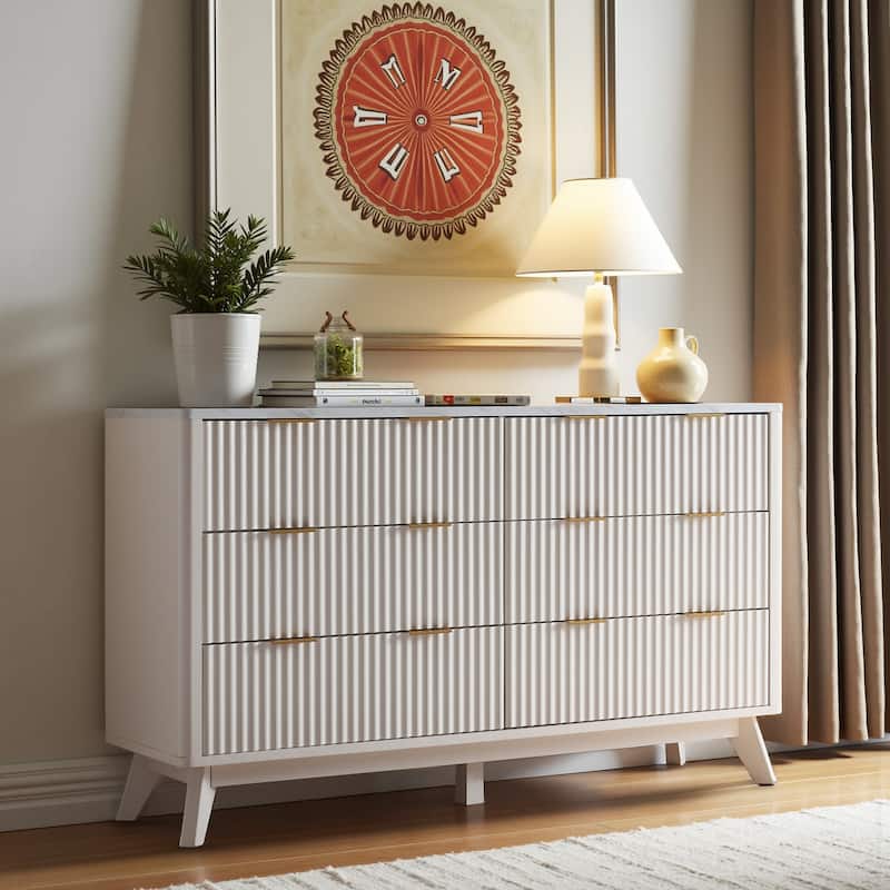 Modern Fluted 6 Drawers Dresser, Chest of Drawers, Dresser TV Stand