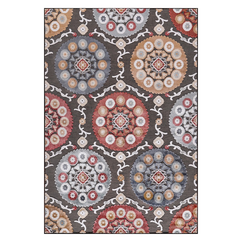 Beverly Rug Equator Medallion Bohemian Indoor Outdoor Area Rug - 6X9 - Brown