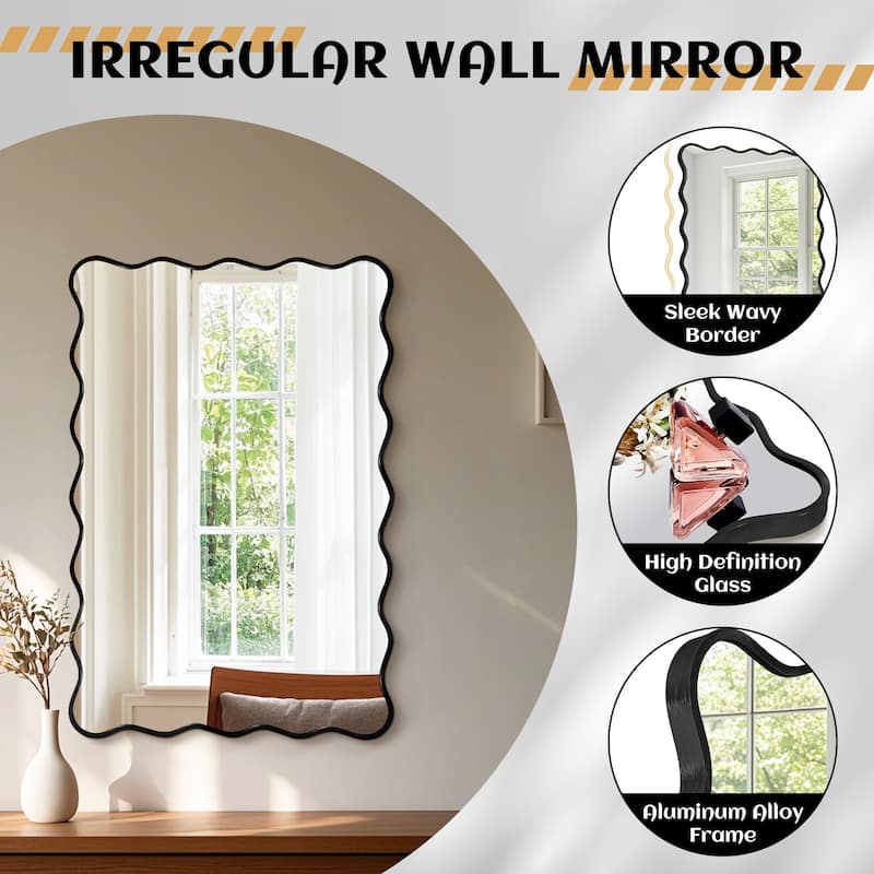 Rectangle Metal Framed Irregular Wavy Wall Mirror