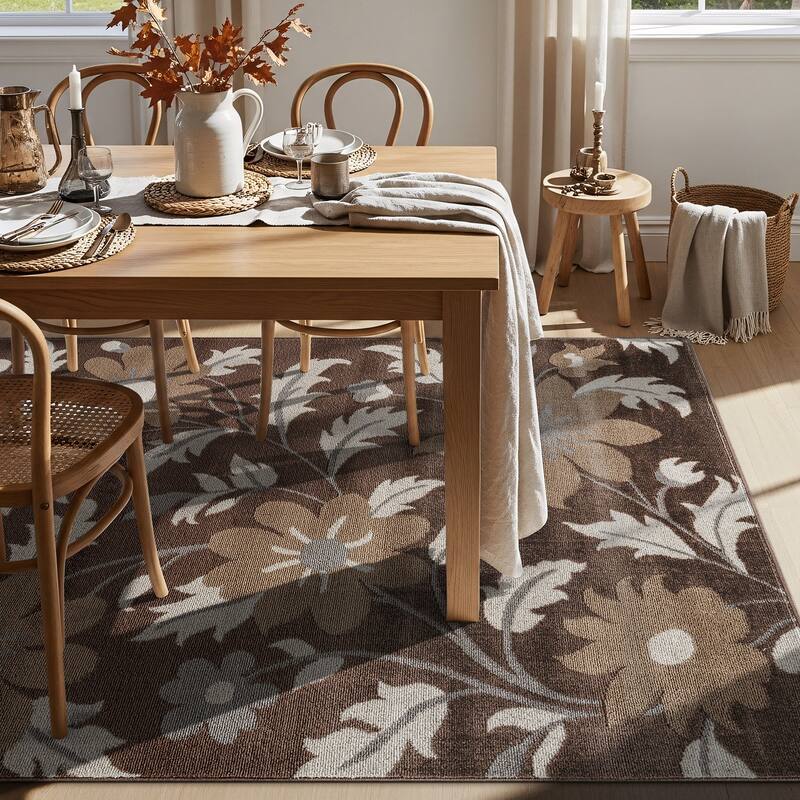 Contemporary Floral Area Rug for Living Room, Bedroom, or Entryway - Low Pile Indoor Rug
