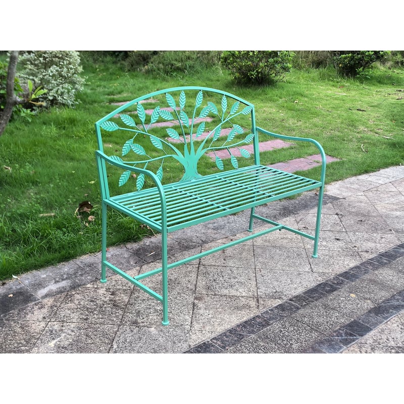 Tree Pattern Outdoor Garden Bench with Backrest - 42" - Blue