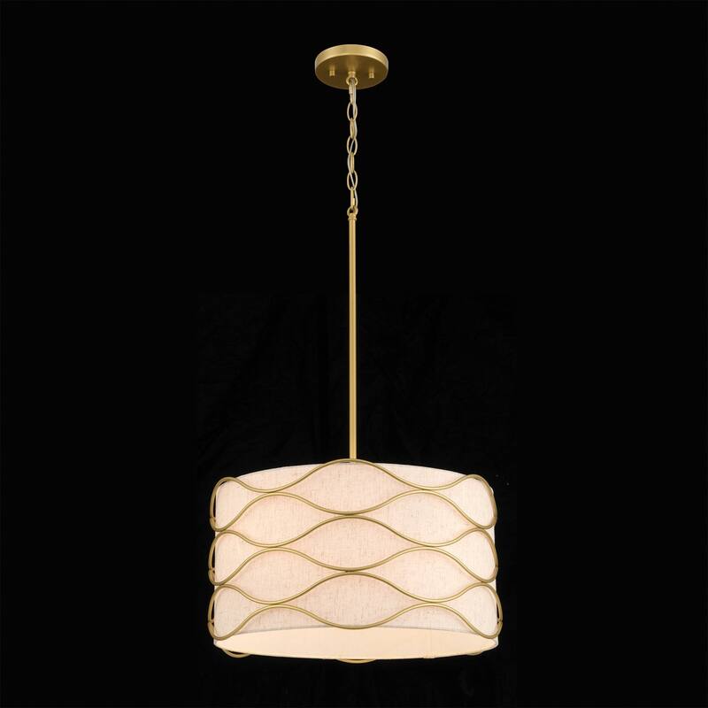 Acroma 4-light Modern Wave Frame Drum Chandelier with Fabric Shade