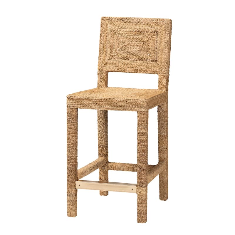 Anfield Modern Bohemian Natural Seagrass and Mahogany Wood Counter Stool - Counter Height - Single