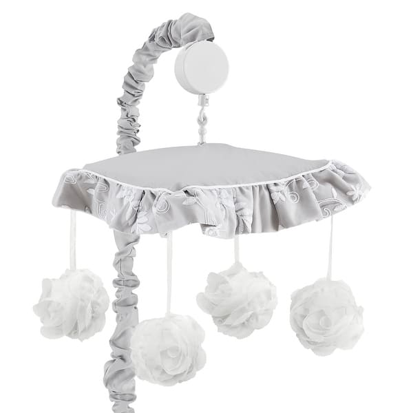 slide 1 of 1, Grey Floral Vintage Lace Girl Musical Crib Mobile - Solid Gray Velvet Luxurious Elegant Princess Boho Shabby Chic Luxury Flower