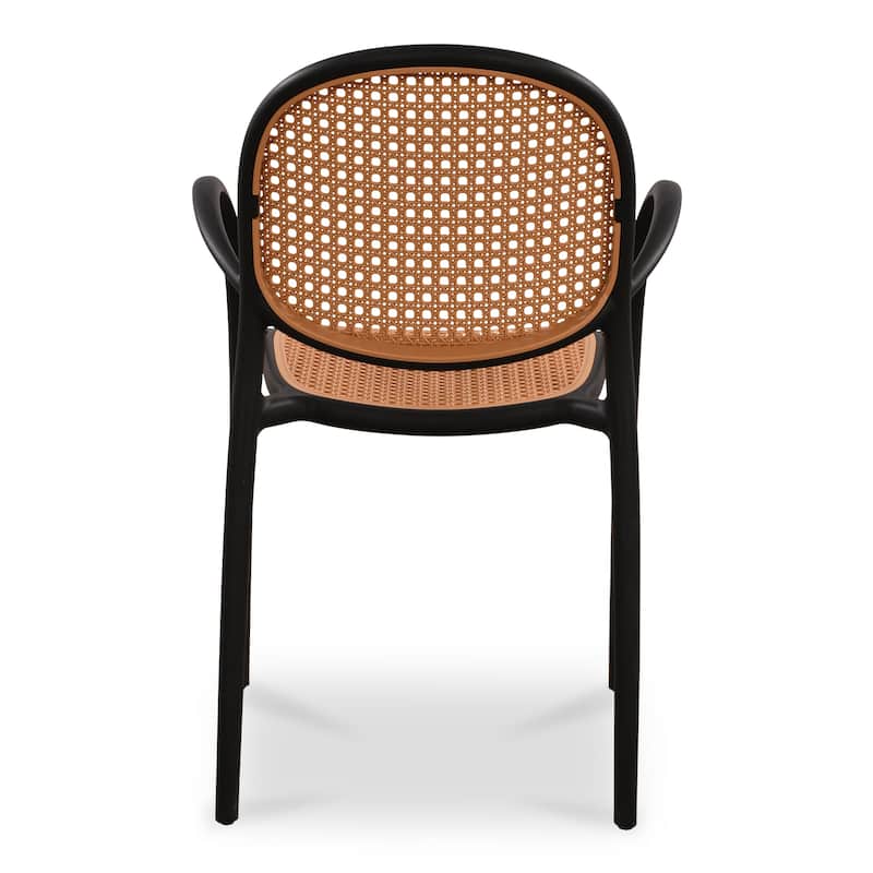 NADAAL STUDIOS Mavric Outdoor Dining Chair, Rattan-Look Polypropylene, Stackable Design, Black - Set of 2