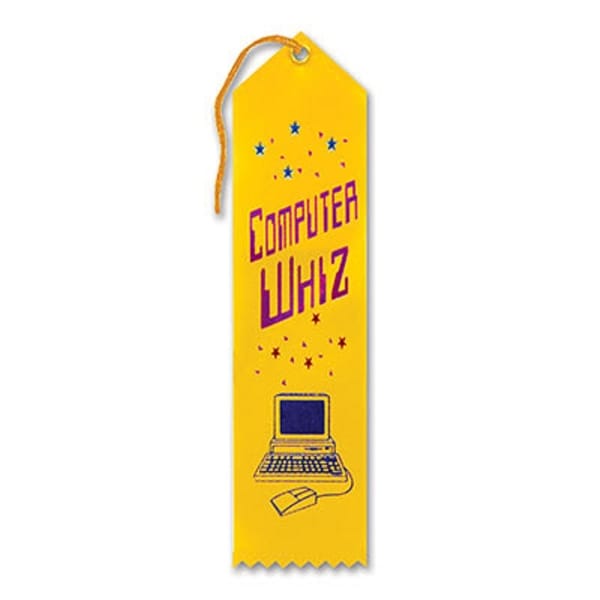 Pack of 6 Yellow "Computer Whiz Award" School Award Ribbon Bookmarks 8" - N/A