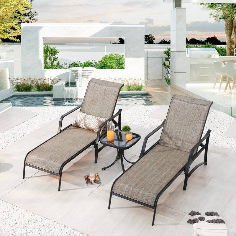 PATIO FESTIVAL 3-Piece Outdoor Chaise Lounger Set with Side Table