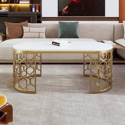 47.2" Modern Coffee Table with Cut-Out Pattern Metal Stainless Steel Frame