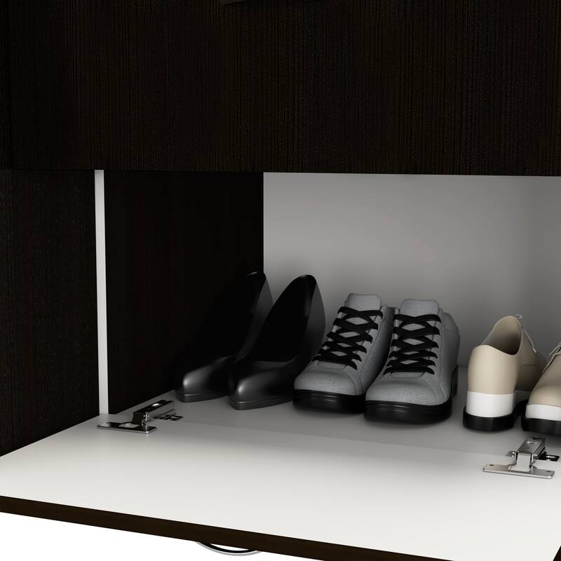 18.5" Modern Double-door Armoire with Hanging Rod, Five Interior Shelves and One Drawer